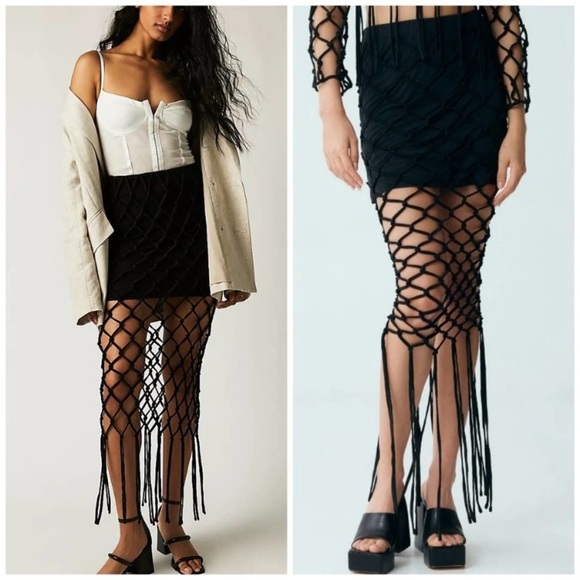 NWT Third Form Free People Net Fringe Maxi Skirt Black $290 Sz 2 - Picture 1 of 3